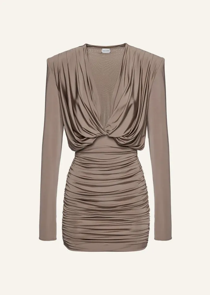 Shop Magda Butrym Dresses Draped Plunge Jersey Mini Dress In Beige