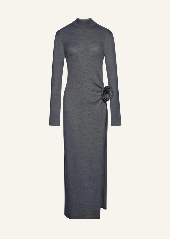 Shop Magda Butrym Dresses High Neck Knit Maxi Dress In Grey