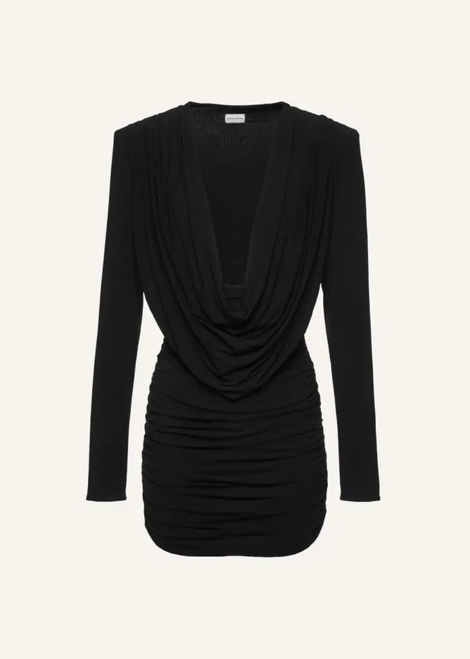 Shop Magda Butrym Dresses Long Sleeve Draped Mini Dress In Black