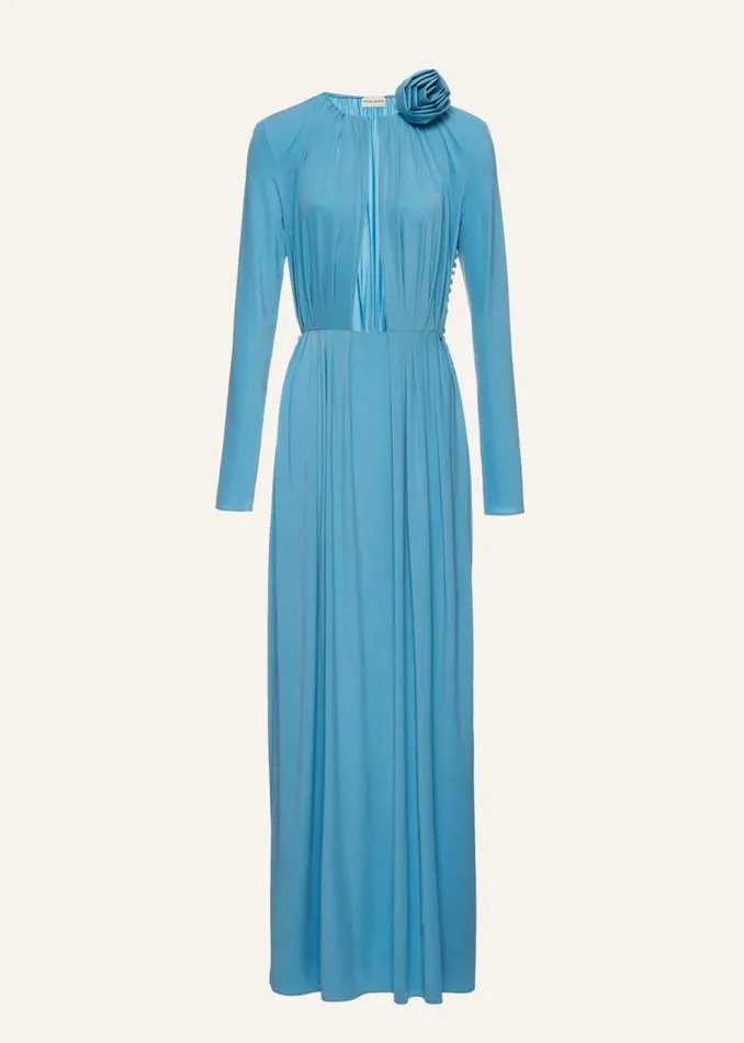 Shop Magda Butrym Dresses Long Sleeve Jersey Gown In Blue