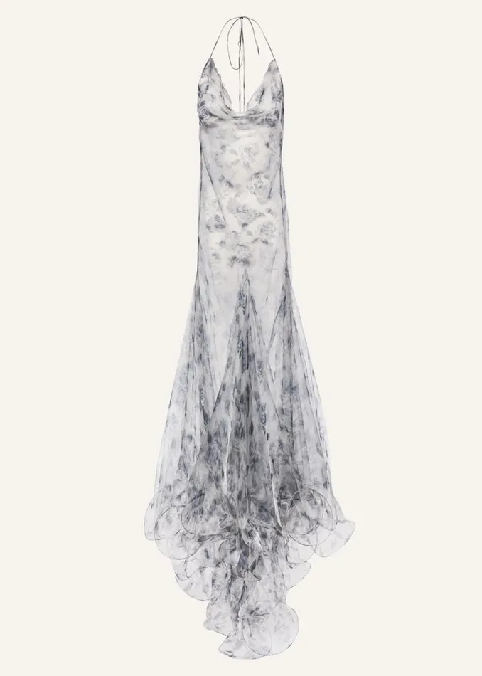 Shop Magda Butrym Dresses Sheer Floral Printed Gown In Grey Print