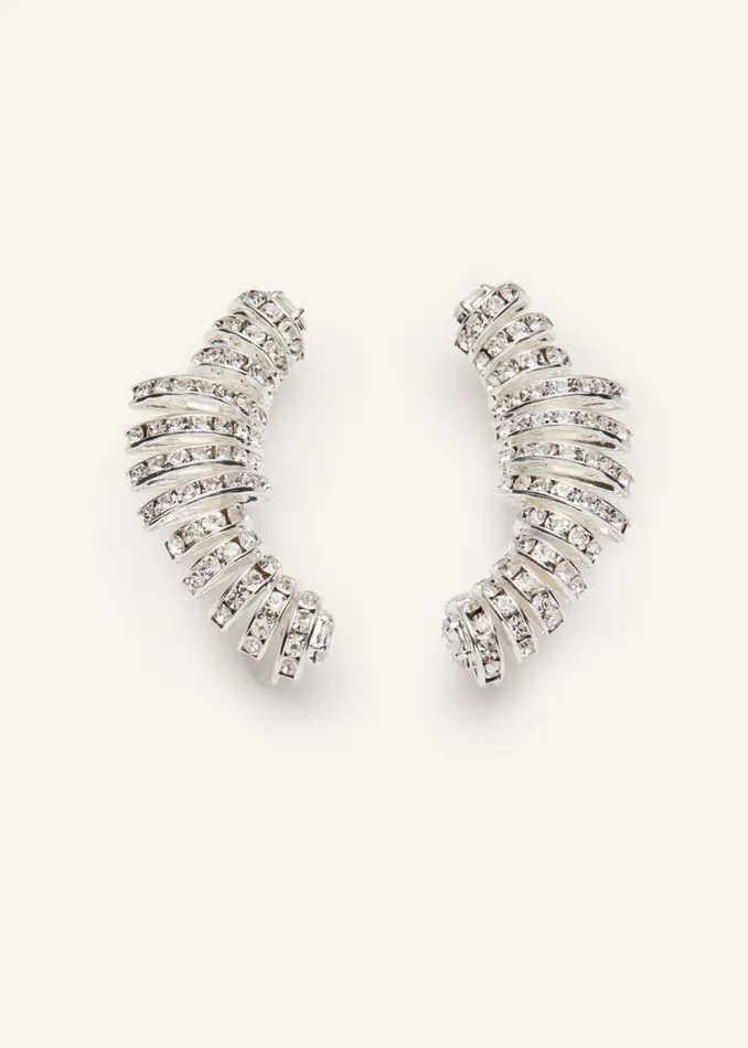 Shop Magda Butrym Jewelry Crystal Encrusted Cuff Earrings In Silver