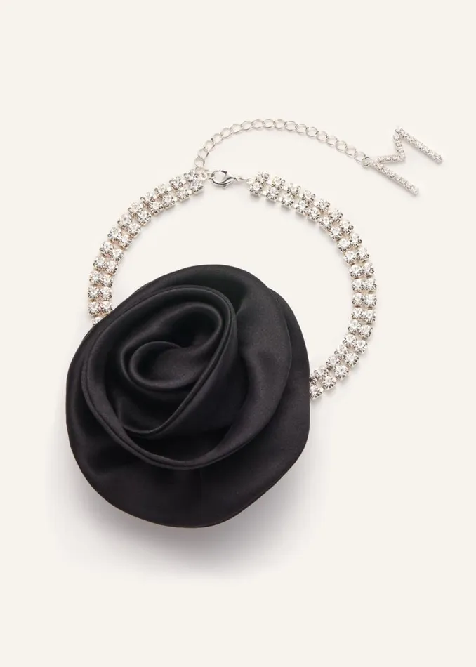 Shop Magda Butrym Jewelry Satin Flower Crystal Choker Necklace In Black
