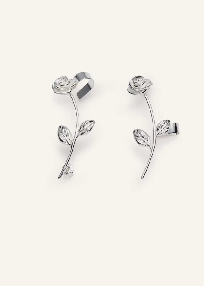 Shop Magda Butrym Jewelry Silver Rose Cuff Earrings