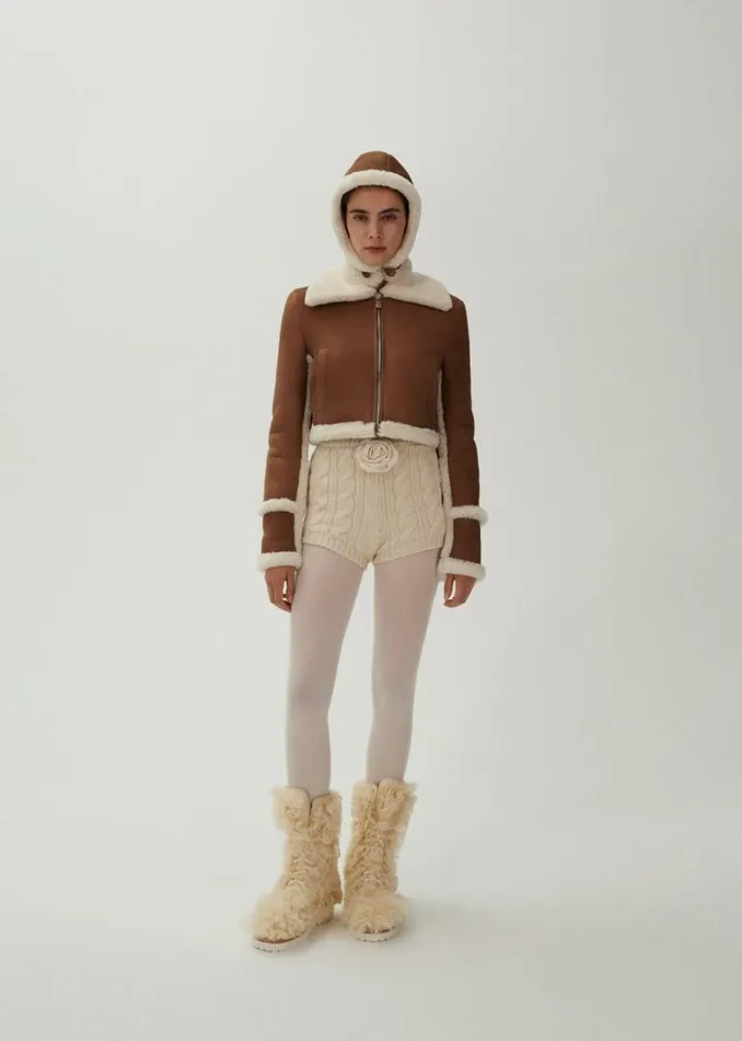 Shop Magda Butrym Leather And Shearling Cropped Shearling Jacket In Beige Shop Magda Butrym Leather And Shearling Cropped Shearling Jacket In Beige
