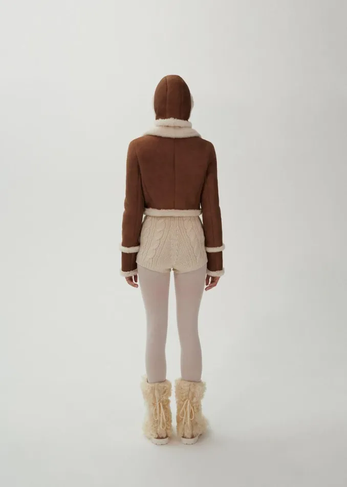 Shop Magda Butrym Leather And Shearling Cropped Shearling Jacket In Beige Shop Magda Butrym Leather And Shearling Cropped Shearling Jacket In Beige
