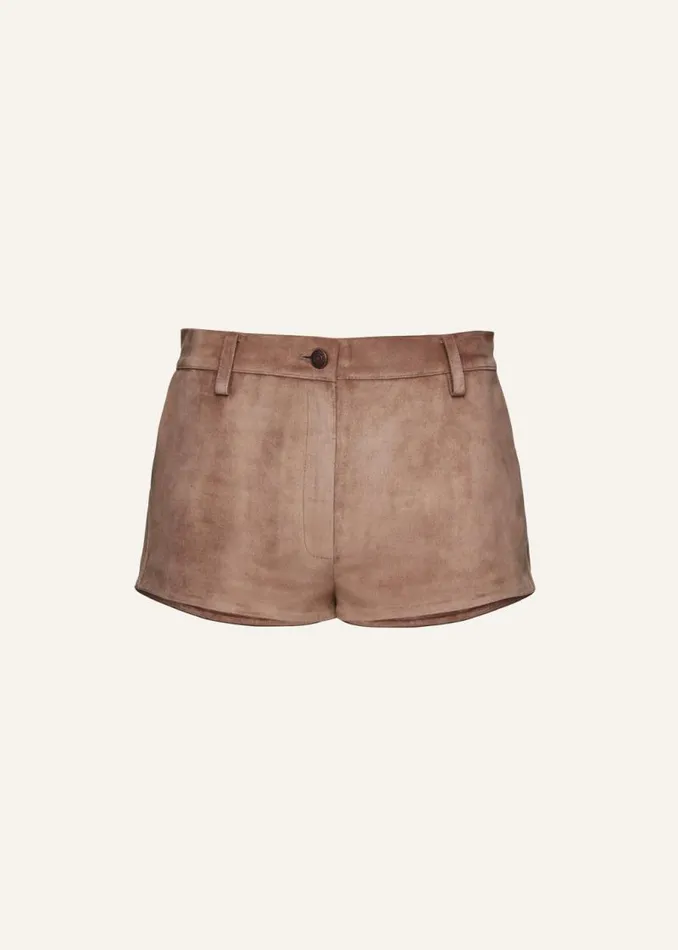 Shop Magda Butrym Leather And Shearling Suede Hot Shorts In Brown