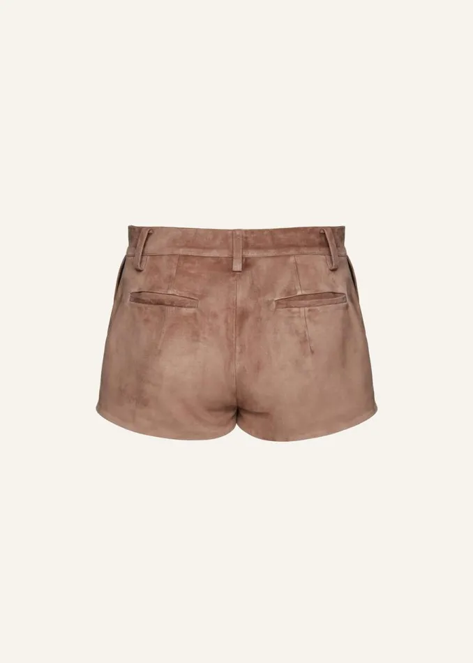 Shop Magda Butrym Leather And Shearling Suede Hot Shorts In Brown Shop Magda Butrym Leather And Shearling Suede Hot Shorts In Brown