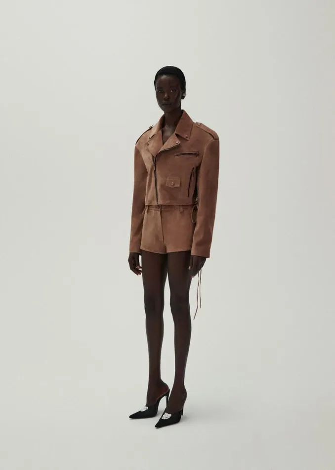 Shop Magda Butrym Leather And Shearling Suede Hot Shorts In Brown Shop Magda Butrym Leather And Shearling Suede Hot Shorts In Brown