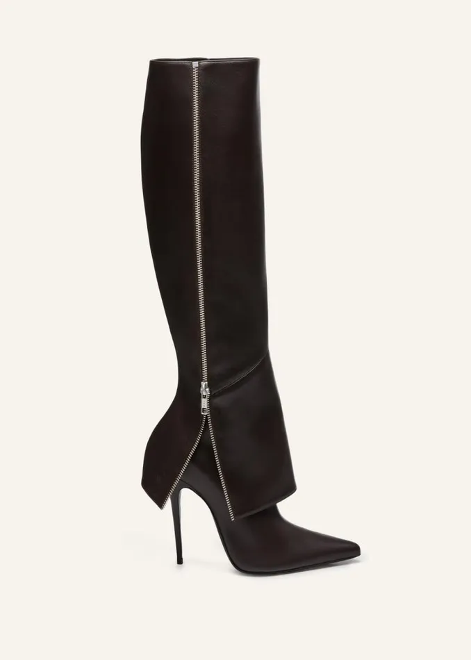 Shop Magda Butrym Shoes Exposed Zipper Boots In Brown Leather