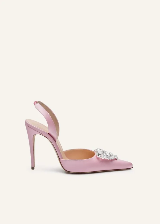 Shop Magda Butrym Shoes Heartembellished Slingback Heels In Pink Satin