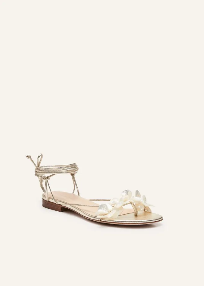 Shop Magda Butrym Shoes Wrap Around Pearl Sandals In Gold Shop Magda Butrym Shoes Wrap Around Pearl Sandals In Gold