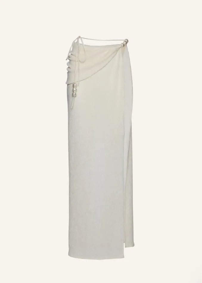 Shop Magda Butrym Skirts Asymmetrical Pearl Maxi Skirt In Cream
