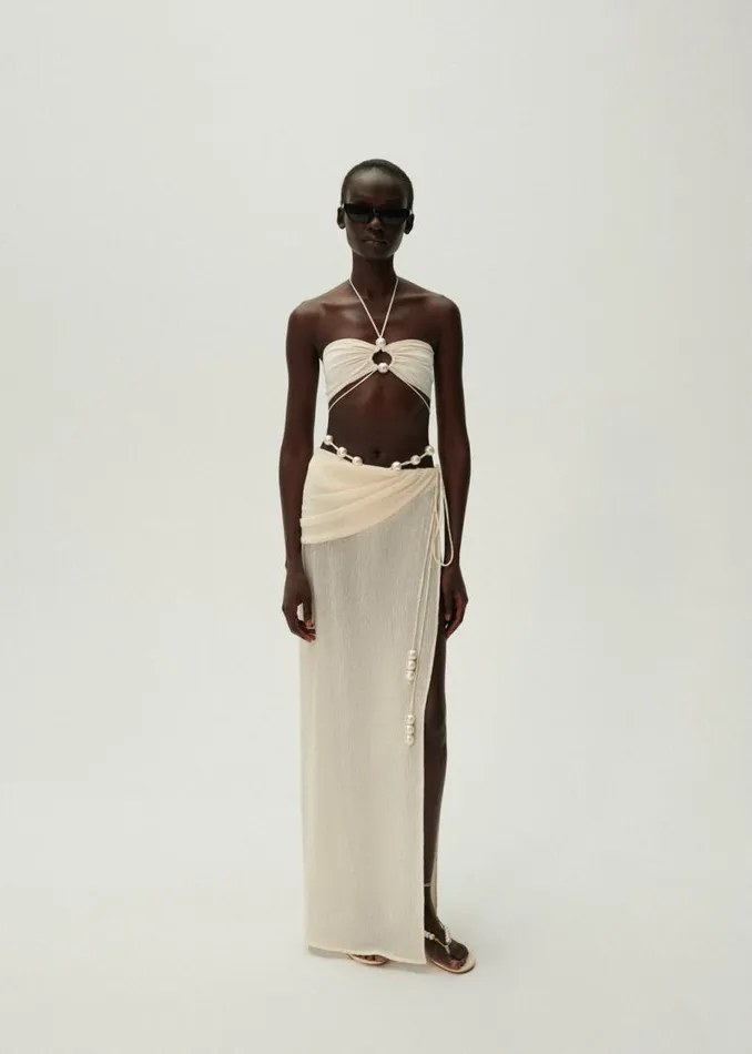 Shop Magda Butrym Skirts Asymmetrical Pearl Maxi Skirt In Cream Shop Magda Butrym Skirts Asymmetrical Pearl Maxi Skirt In Cream
