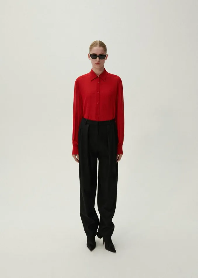 Shop Magda Butrym Tailoring And Suits Tapered Wool Trousers In Black Shop Magda Butrym Tailoring And Suits Tapered Wool Trousers In Black