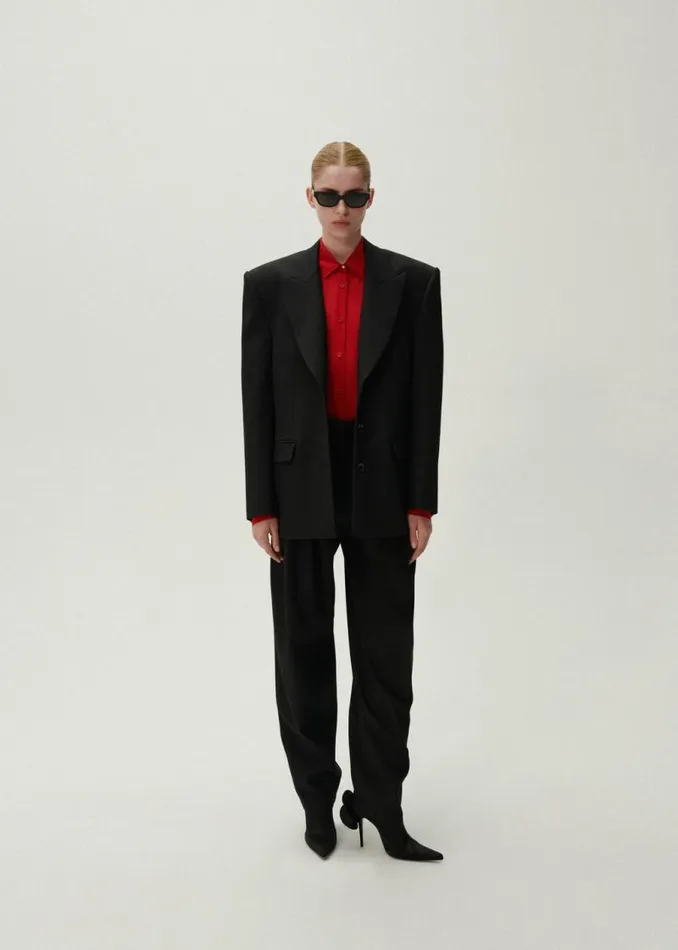 Shop Magda Butrym Tailoring And Suits Tapered Wool Trousers In Black Shop Magda Butrym Tailoring And Suits Tapered Wool Trousers In Black