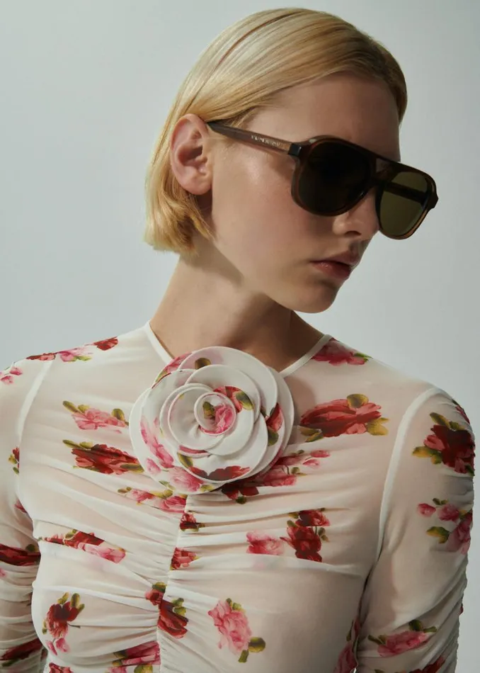 Shop Magda Butrym Tops Sheer Ruched Rose Appliqu Top In Cream Print Shop Magda Butrym Tops Sheer Ruched Rose Appliqu Top In Cream Print