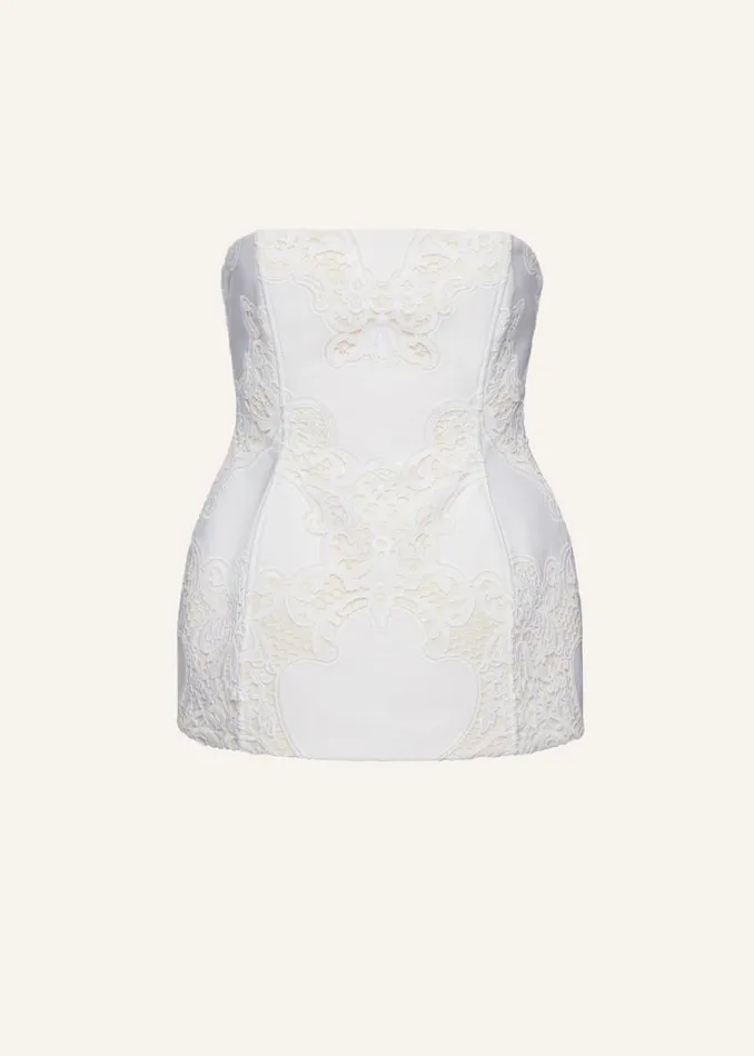 Shop Magda Butrym Tops Strapless Hourglass Corset In White Lace