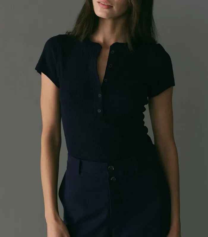 Shop VIENNE SILK TEE Navy DEN Tees
