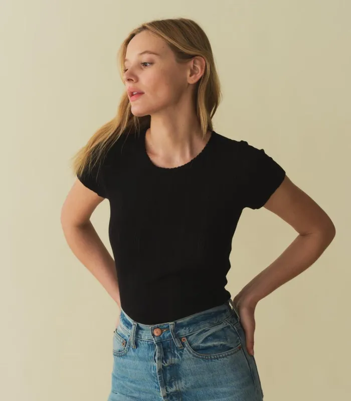 Shop VIVI TEE Black Quelle Jolie Pointelle DEN Tees