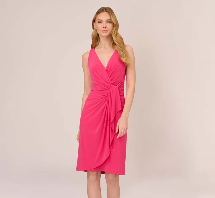 Short Dresses Womens Adrianna Papell Jersey Sheath Dress With Draped Details In Cabaret Pink Short Dresses Womens Adrianna Papell Jersey Sheath Dress With Draped Details In Cabaret Pink
