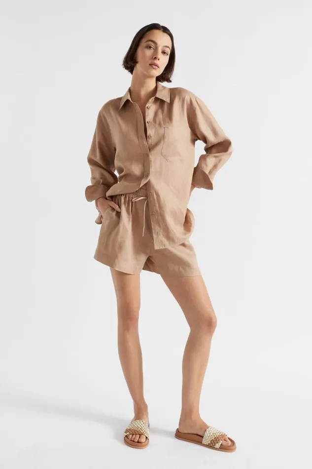 Shorts Woman Seed Heritage Core Linen Relaxed Short Barley
