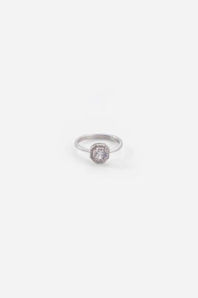 Silver Adjustable Cubic Zirconia Solitaire Ring Women Roman Jewellery
