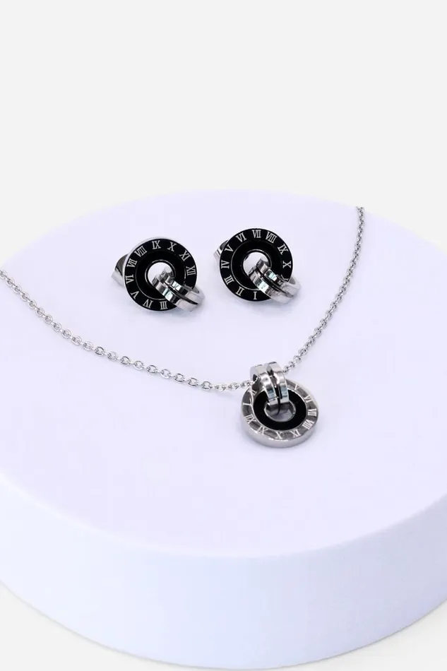 Silver Chunky Hoop Necklace and Earring Set Women Roman Jewellery