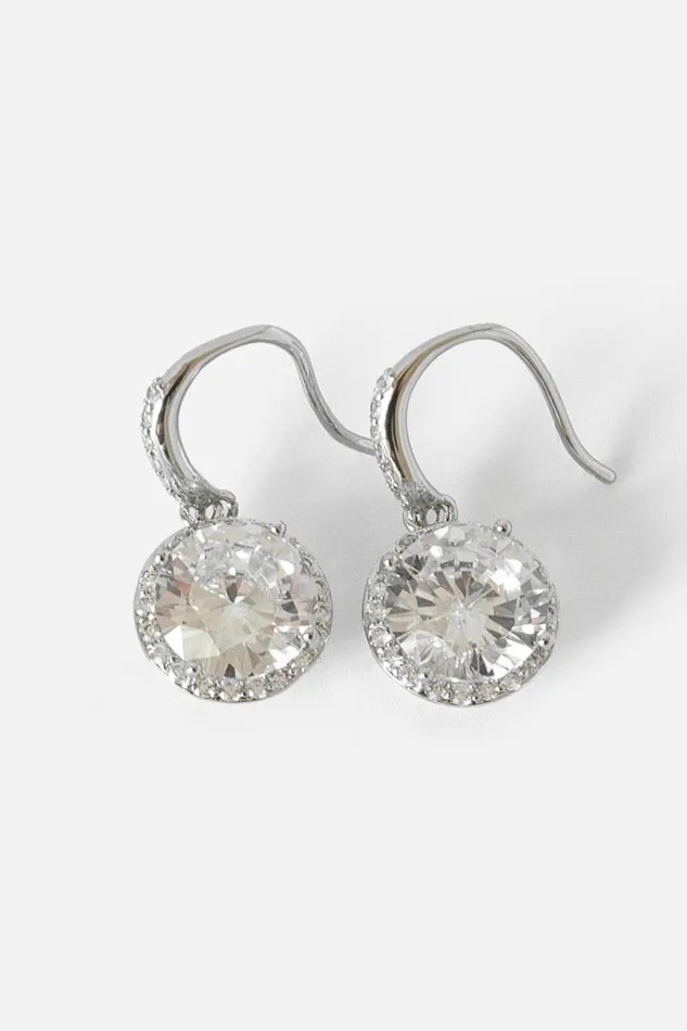 Silver Diamante Drop Earrings Women Roman Jewellery