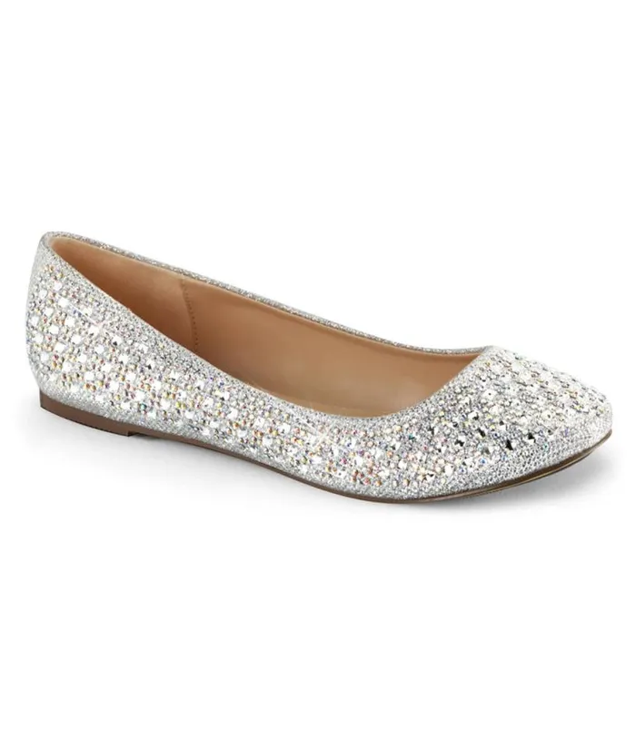 Silver Rhinestone Round Toe Flats Shoes Unique Vintage Flats