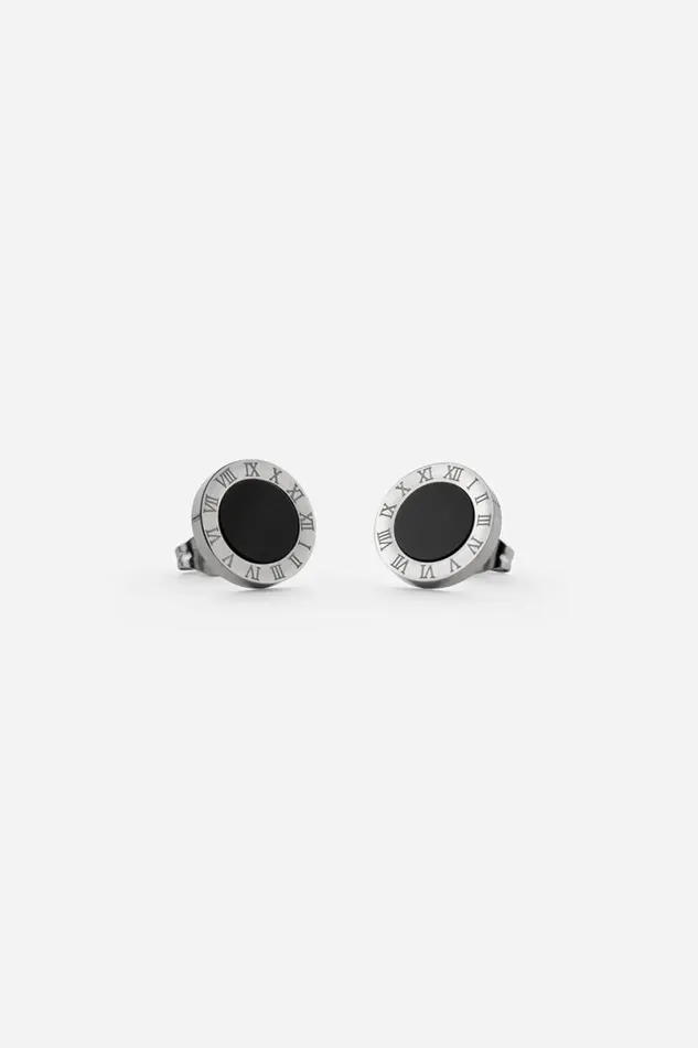 Silver Stainless Steel Clock Earrings Women Roman Jewellery