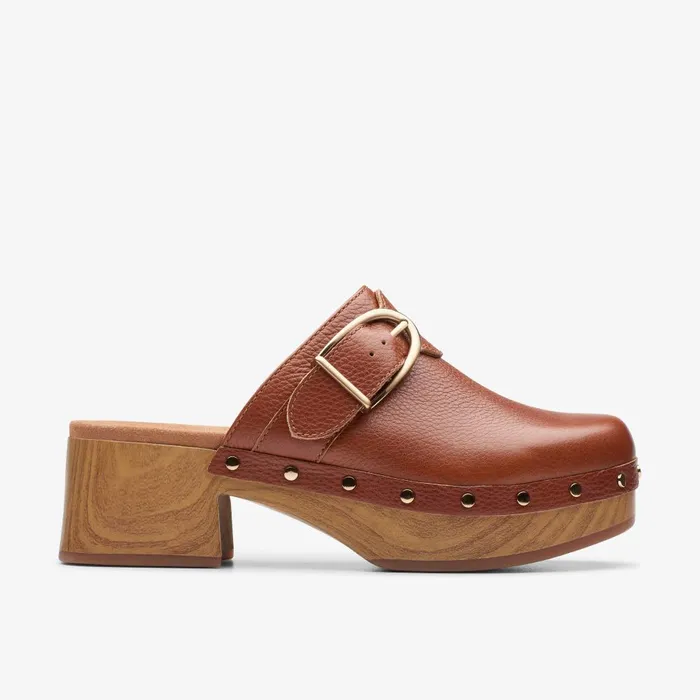 Sivanne Sun Tan Leather Women Clarks Clogs and Mules
