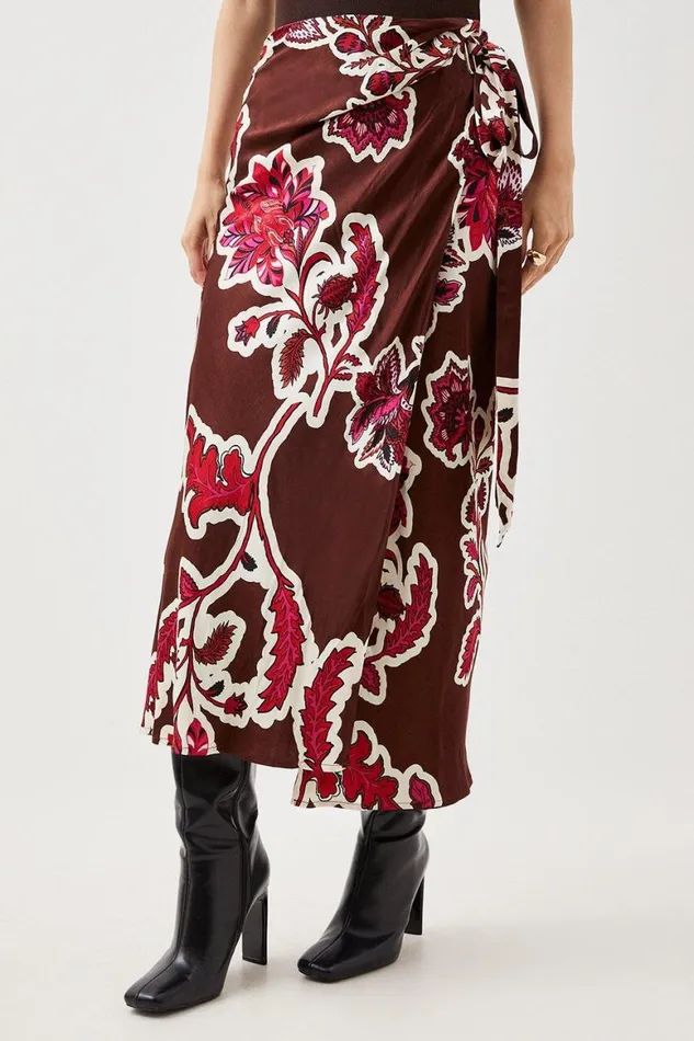 Skirts Women Karen Millen Batik Viscose Satin Woven Maxi Skirt Floral