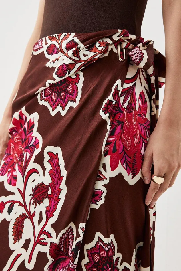 Skirts Women Karen Millen Batik Viscose Satin Woven Maxi Skirt Floral