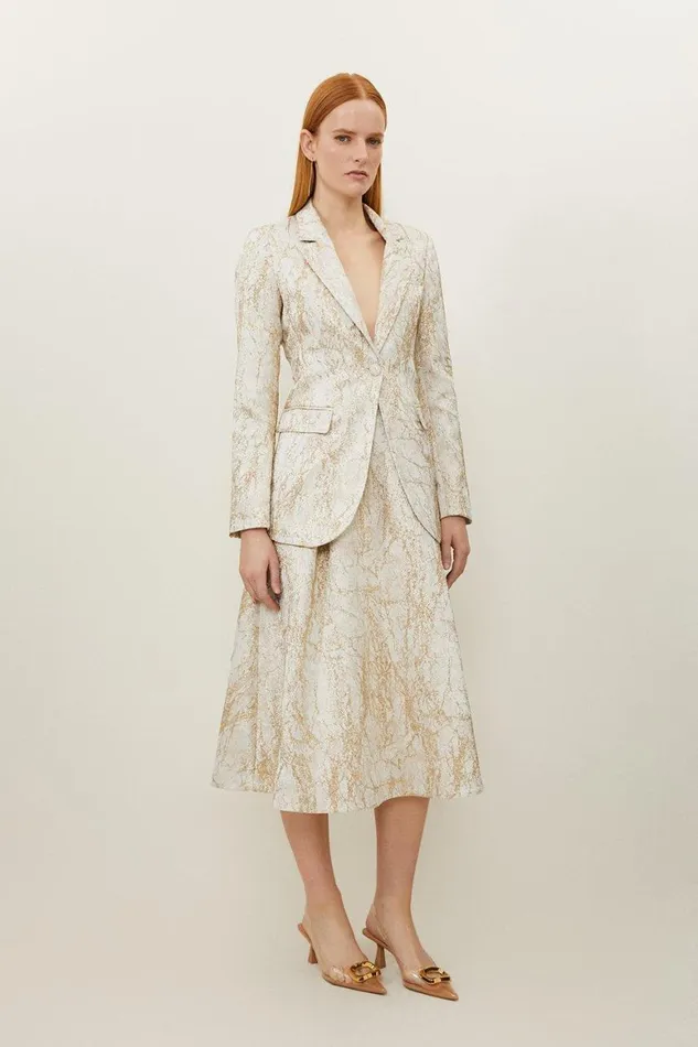 Skirts Women Karen Millen Jacquard Tailored Midi Full Skirt Ivory