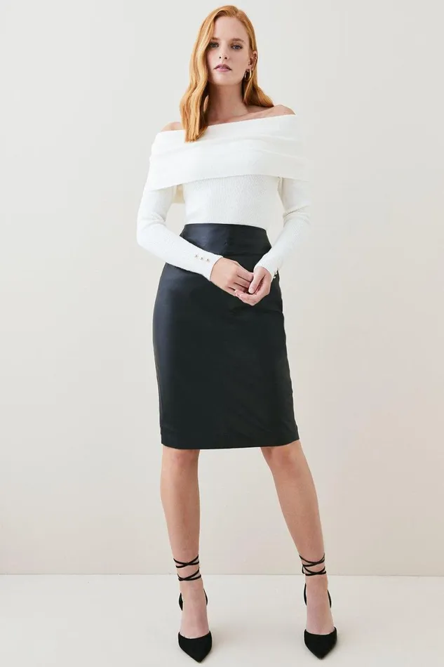 Skirts Women Karen Millen Leather Signature Pencil Skirt Black