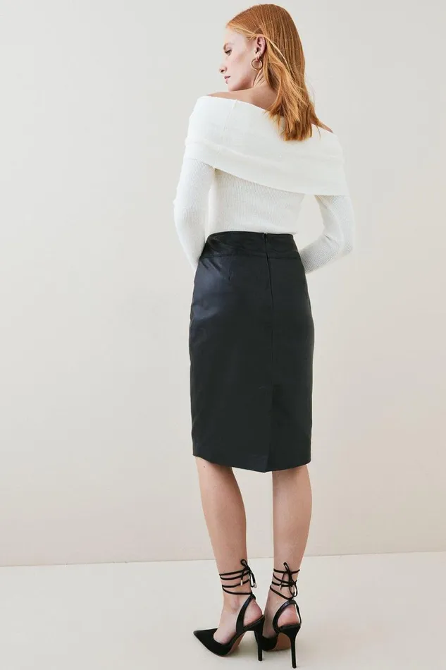 Skirts Women Karen Millen Leather Signature Pencil Skirt Black