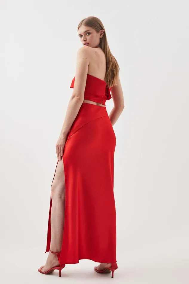 Skirts Women Karen Millen Premium Satin Maxi Skirt Red