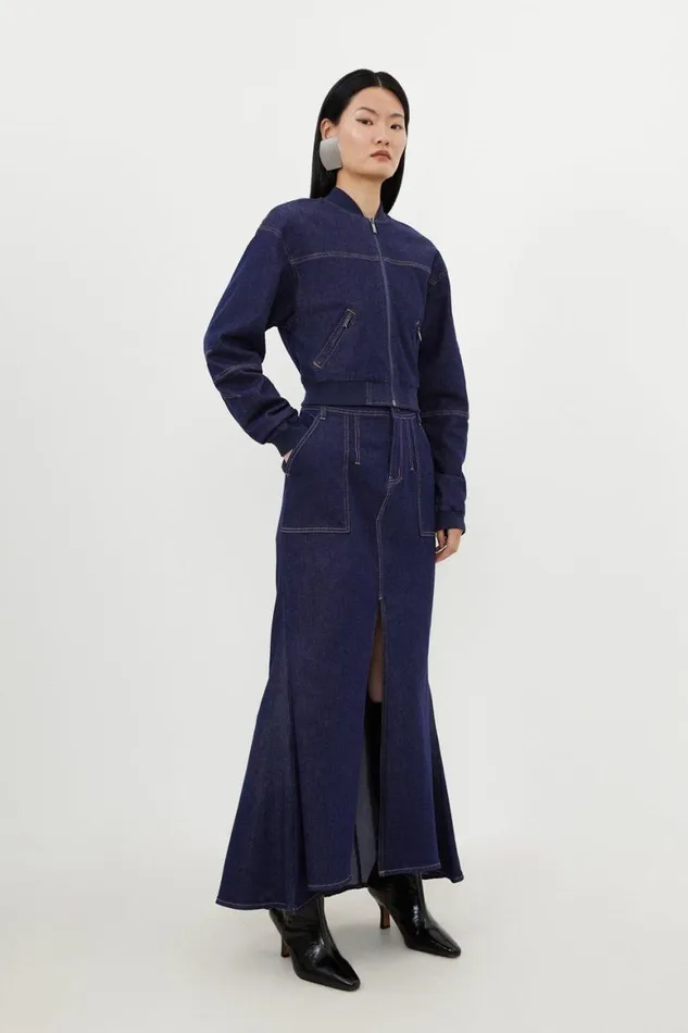 Skirts Women Karen Millen Stonewashed Stretch Denim Woven Maxi Skirt Stonewash