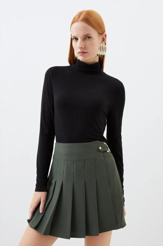 Skirts Women Karen Millen Tailored Crepe Tab Detail Pleated Mini Skirt Khaki