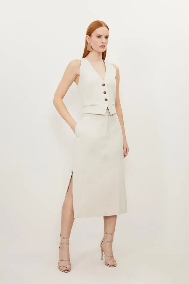 Skirts Women Karen Millen Tencel Side Split Tailored Maxi Skirt Stone