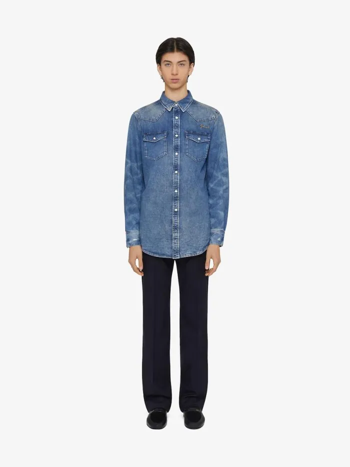 Slim Fit Shirt In Denim Ocean Blue Men Givenchy Shirts