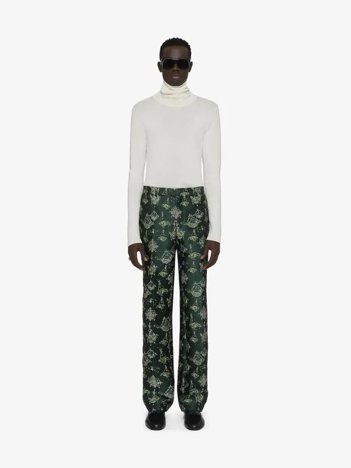 Slim Fit Tailored Pants In Chandelier Jacquard Dark Green Men Givenchy Pants and Shorts