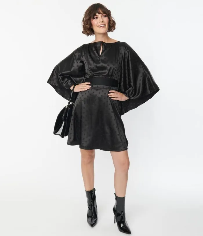 Smak Parlour Black Damask Dot Social Climber Caftan DressesPlus Unique Vintage Maxi