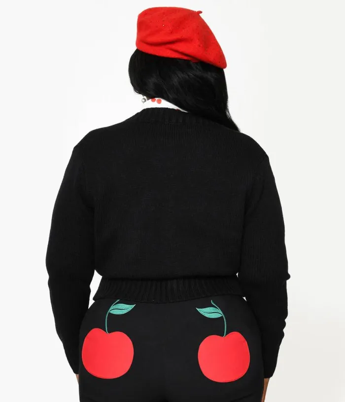 Smak Parlour Plus Size Black and Cherries Cardigan ClothingPlus Unique Vintage Sweaters and Cardigans