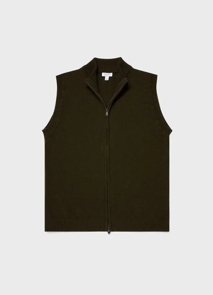 SUNSPEL Jackets and Coats Lambswool Gilet Dark Olive 8211 Men