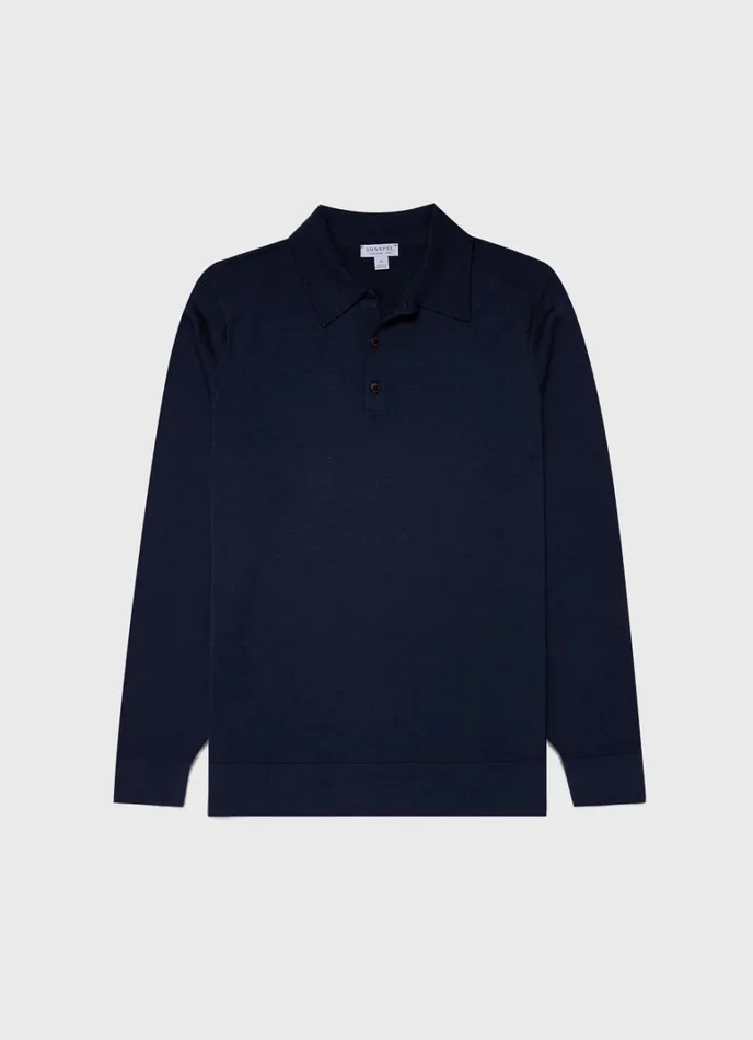 SUNSPEL Knitwear ExtraFine Merino Polo Shirt Light Navy 8211 Men