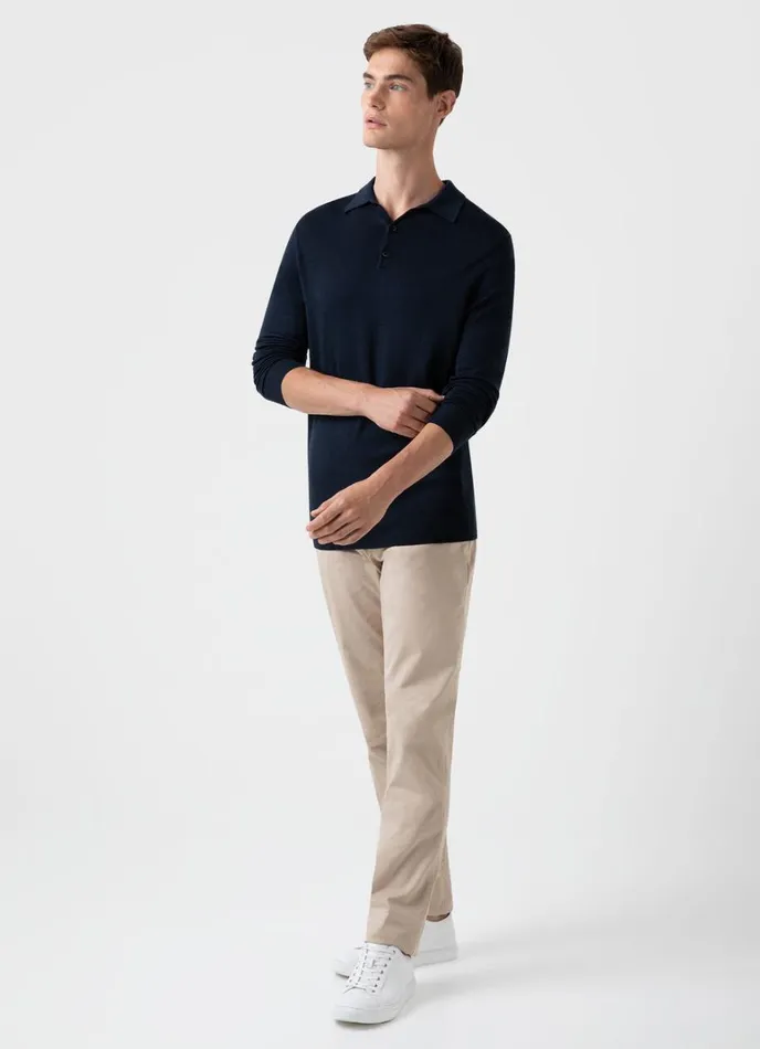 SUNSPEL Knitwear ExtraFine Merino Polo Shirt Light Navy 8211 Men