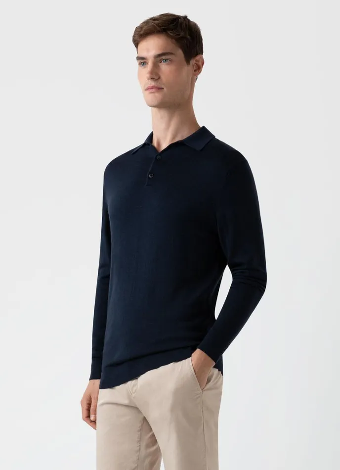 SUNSPEL Knitwear ExtraFine Merino Polo Shirt Light Navy 8211 Men