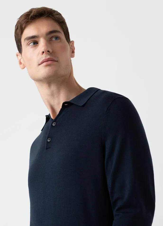 SUNSPEL Knitwear ExtraFine Merino Polo Shirt Light Navy 8211 Men